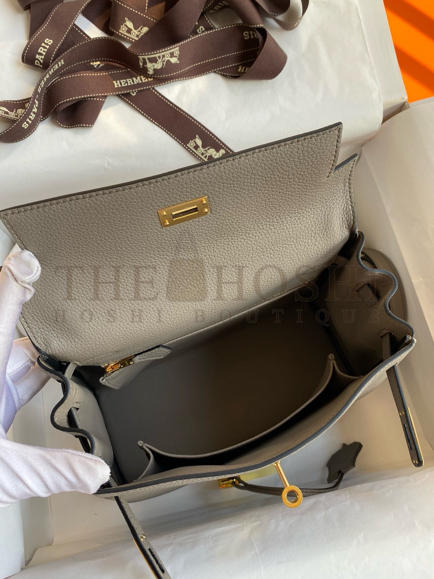 H**me5 Kelly Retourne 25 Handmade Bag In Gris Meyer Clemence Leather Master Quality