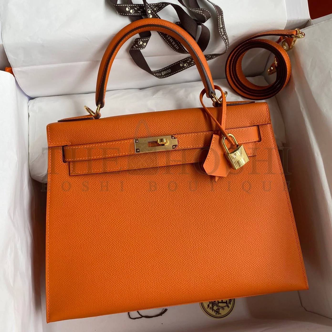 H**me5 Kelly Sellier 28 Handmade Bag In Orange Epsom Calfskin Master Quality