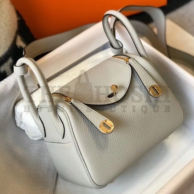 H**me5 Mini Lindy Bag In Pearl Grey Clemence Leather Master Quality