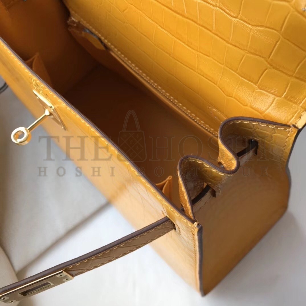 H**me5 Kelly 25cm Bag In Yellow Embossed Crocodile Master Quality