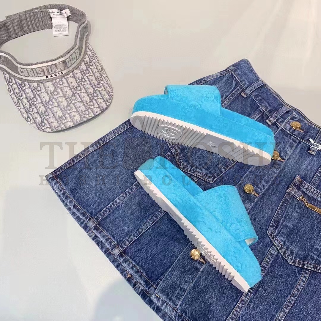 Gvc*1 Unisex G2 Platform Sandals Blue G2 Cotton Sponge Rubber Sole 3 Cm Heel Master Quality