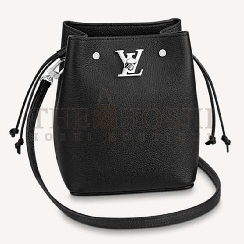 L0vis Vvtt0n LV Women Nano Lockme Bucket Bag Black Grained Calf Leather Master Quality