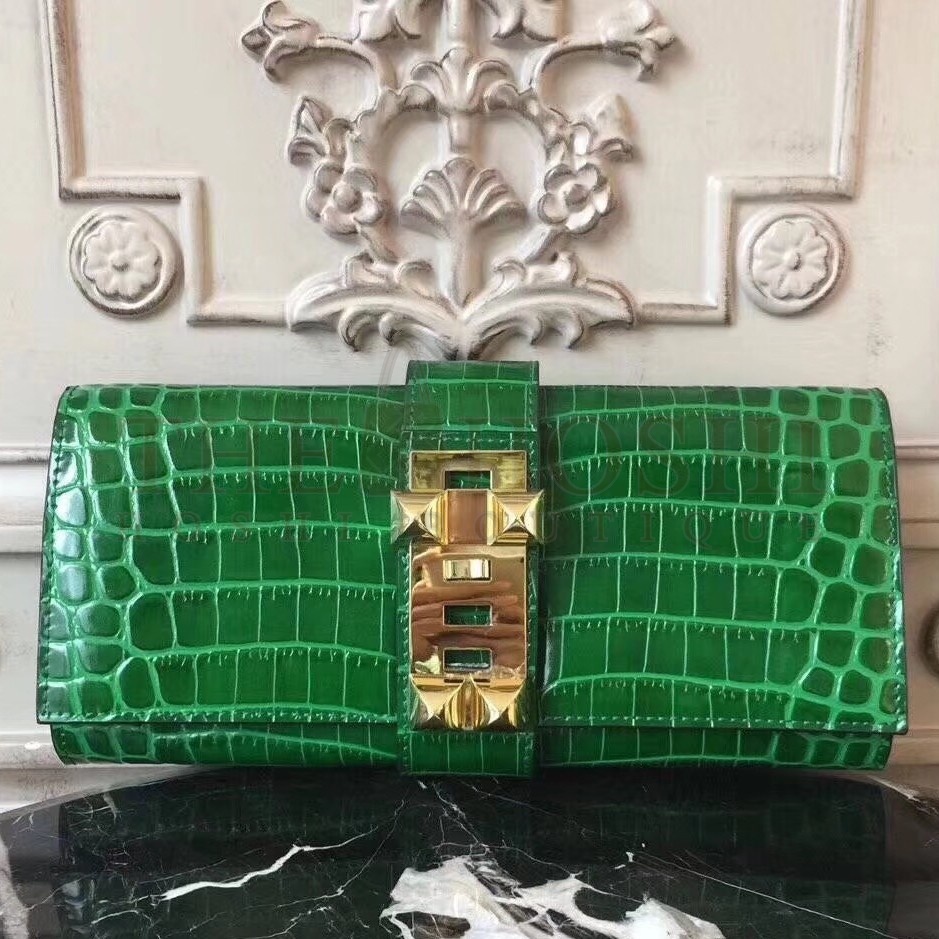 H**me5 Medor Clutch Bag In Bamboo Crocodile Leather Master Quality