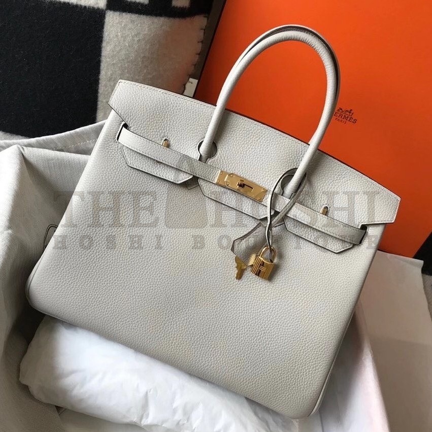 H**me5 Birkin 35 Bag in Pearl Grey Clemence Leather with GHW Master Quality