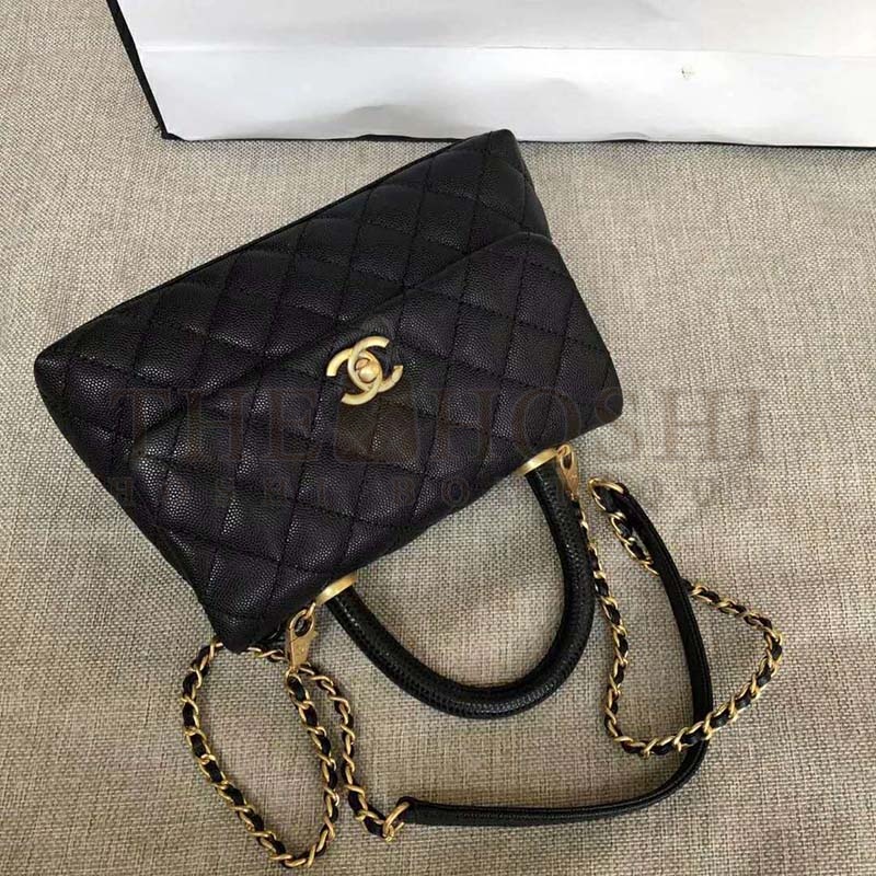 Ch**el Women Small Flap Bag with Top Handle Grained Calfskin-Black Master Quality