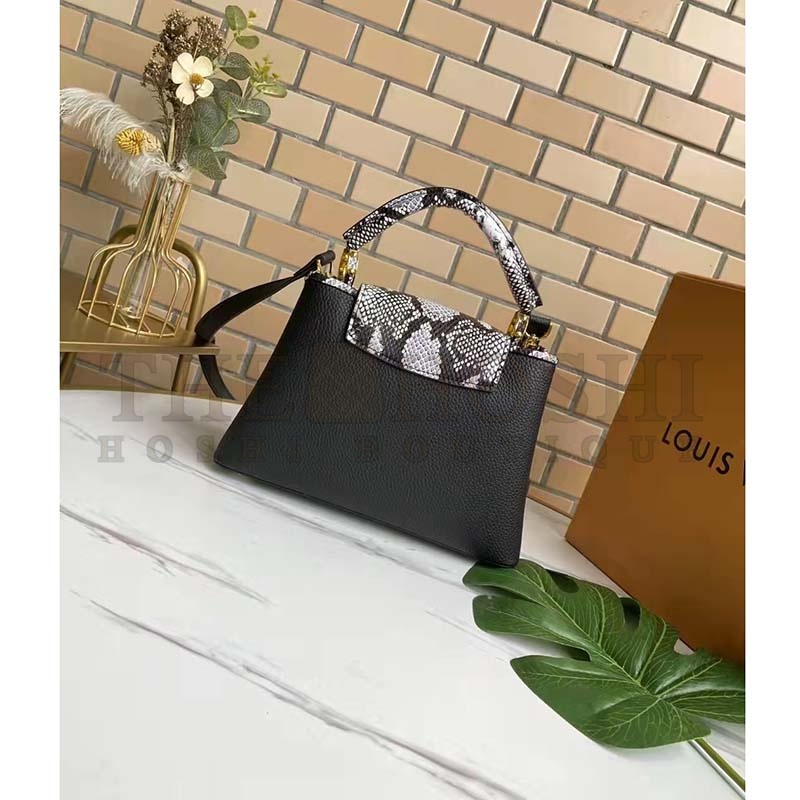 L0vis Vvtt0n LV Women Capucines Mini Handbag Black Taurillon Leather Python Skin Master Quality