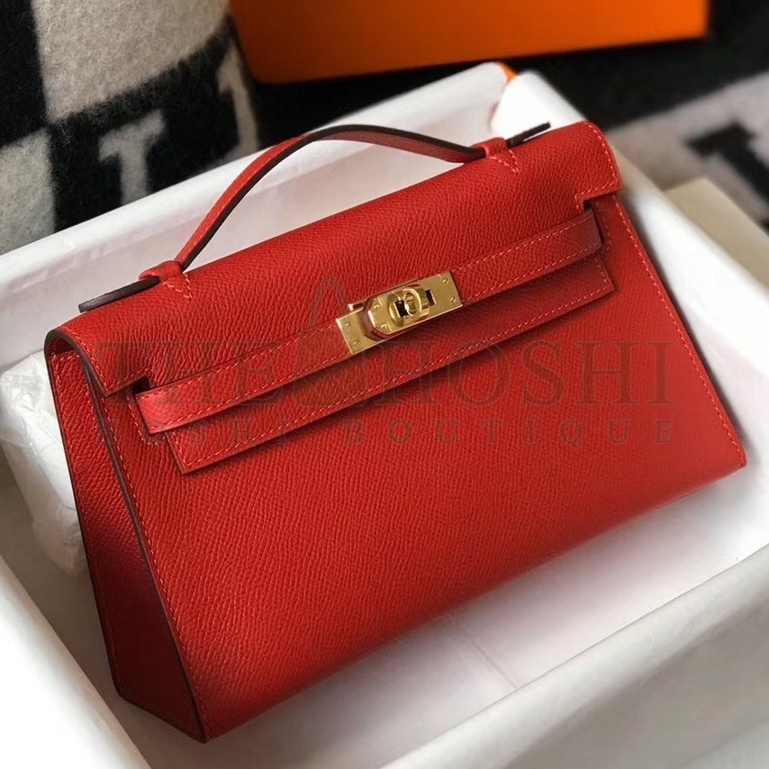 H**me5 Kelly Pochette Bag In Red Epsom Leather Master Quality