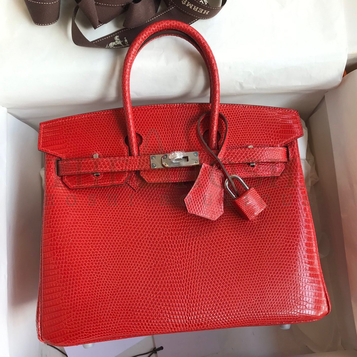 H**me5 Birkin 25 Retourne Handmade Bag In Red Lizard Leather Master Quality