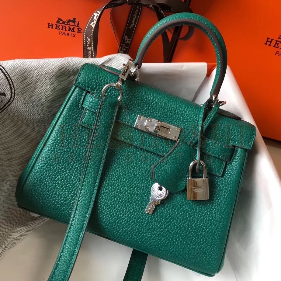 H**me5 Mini Kelly 20cm Bag In Malachite Clemence Leather Master Quality