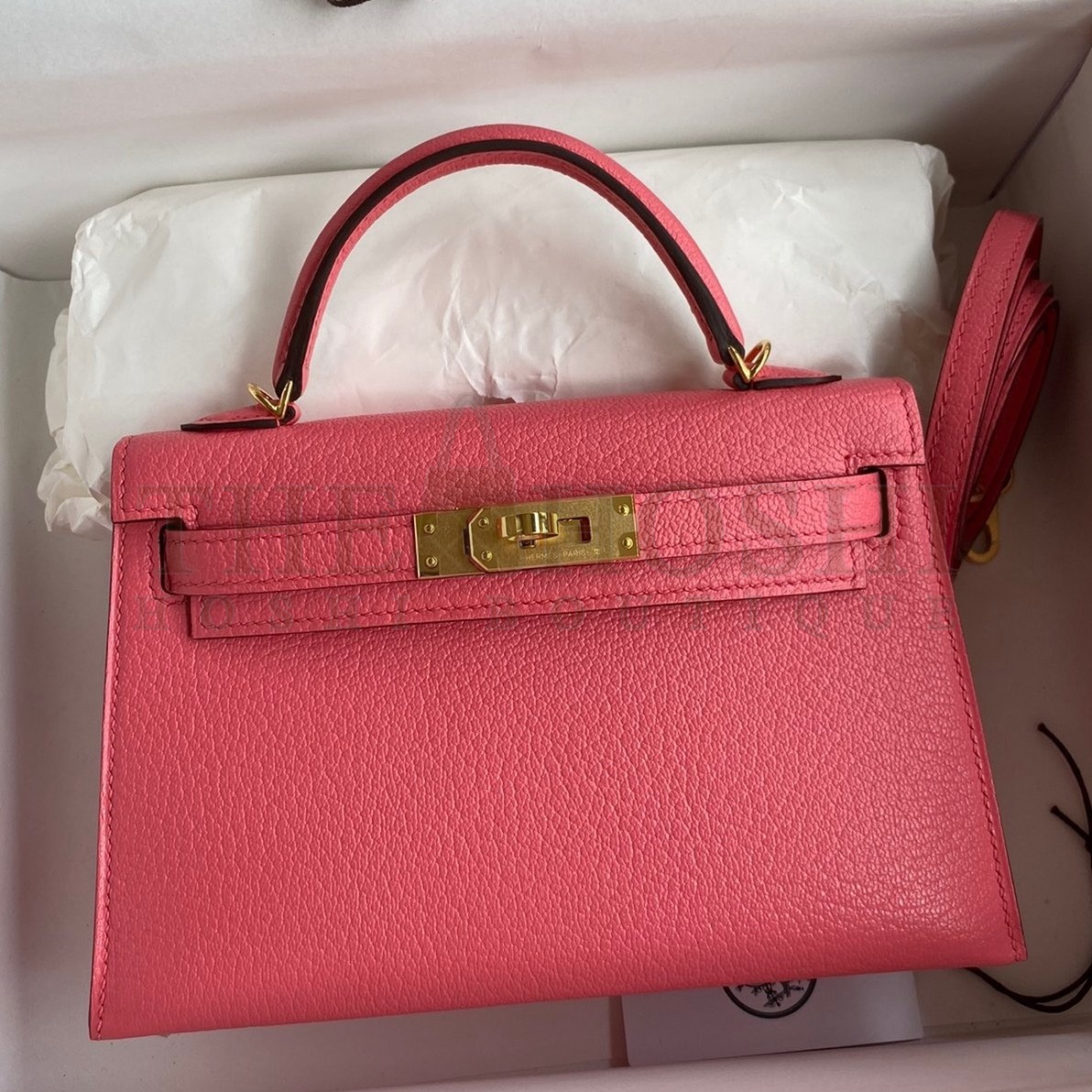 H**me5 Kelly Mini II Sellier Handmade Bag In Rose Lipstick Chevre Mysore Leather Master Quality