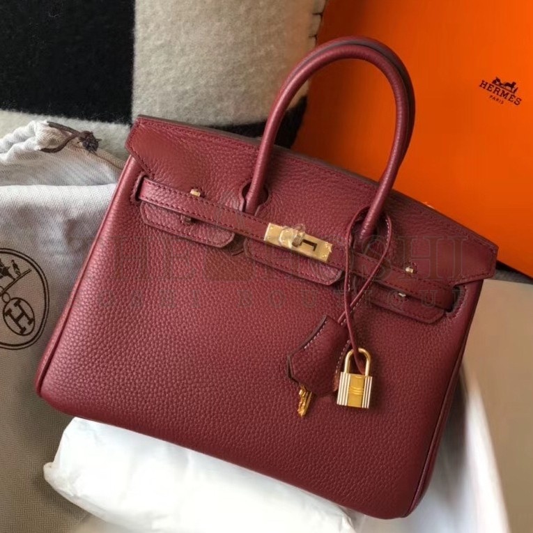 H**me5 Birkin 25 Bag In Bordeaux Clemence Leather with GHW Master Quality