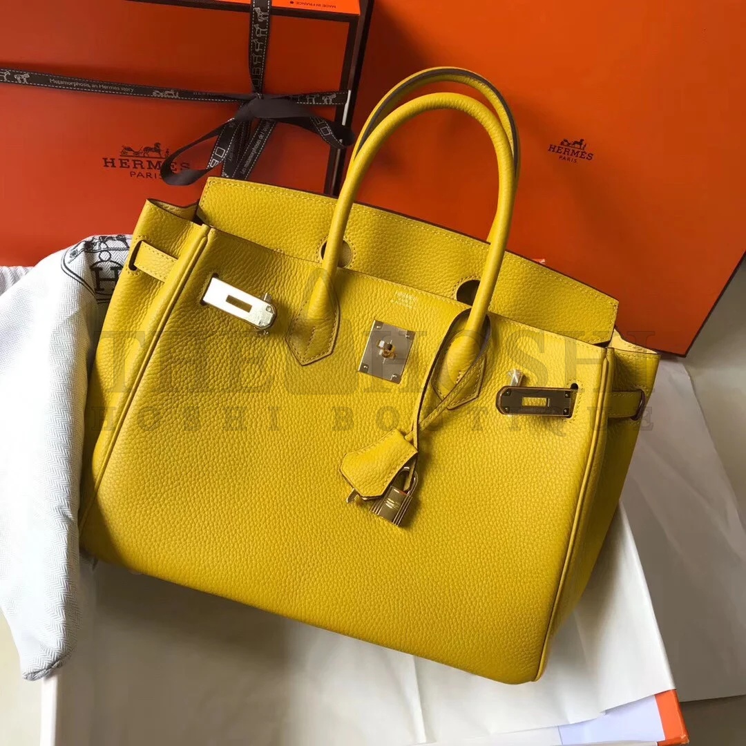 H**me5 Birkin 30 Bag in Yellow Clemence Leather with GHW Master Quality