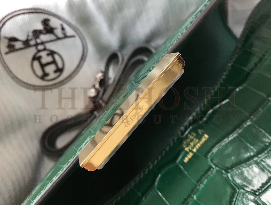 H**me5 Constance 24cm Bag In Green Embossed Crocodile Master Quality