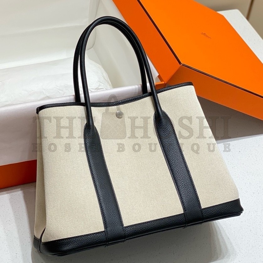 H**me5 Garden Party 36cm Bag in Toile and Black Leather Master Quality