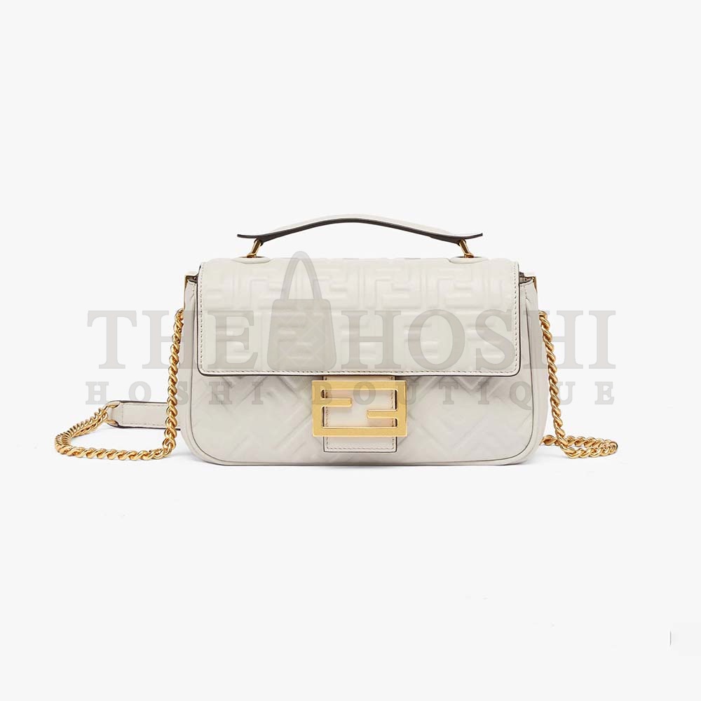F**di Women Baguette Chain Midi Light Gray Leather Bag-White Master Quality