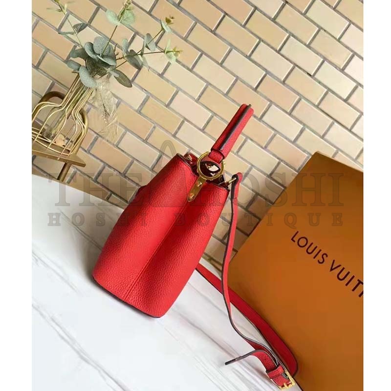 L0vis Vvtt0n LV Women Capucines MM Handbag Scarlet Red Taurillon Leather Master Quality