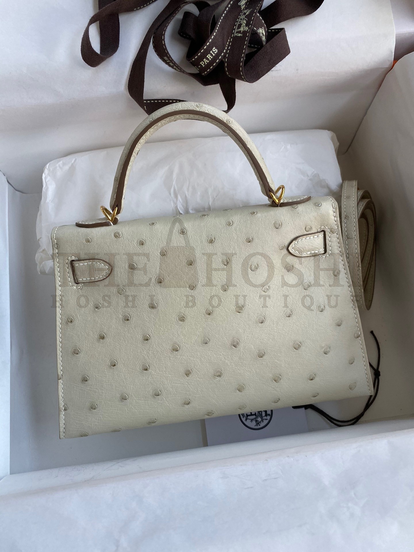 H**me5 Kelly Mini II Sellier Handmade Bag In Beton Ostrich Leather Master Quality