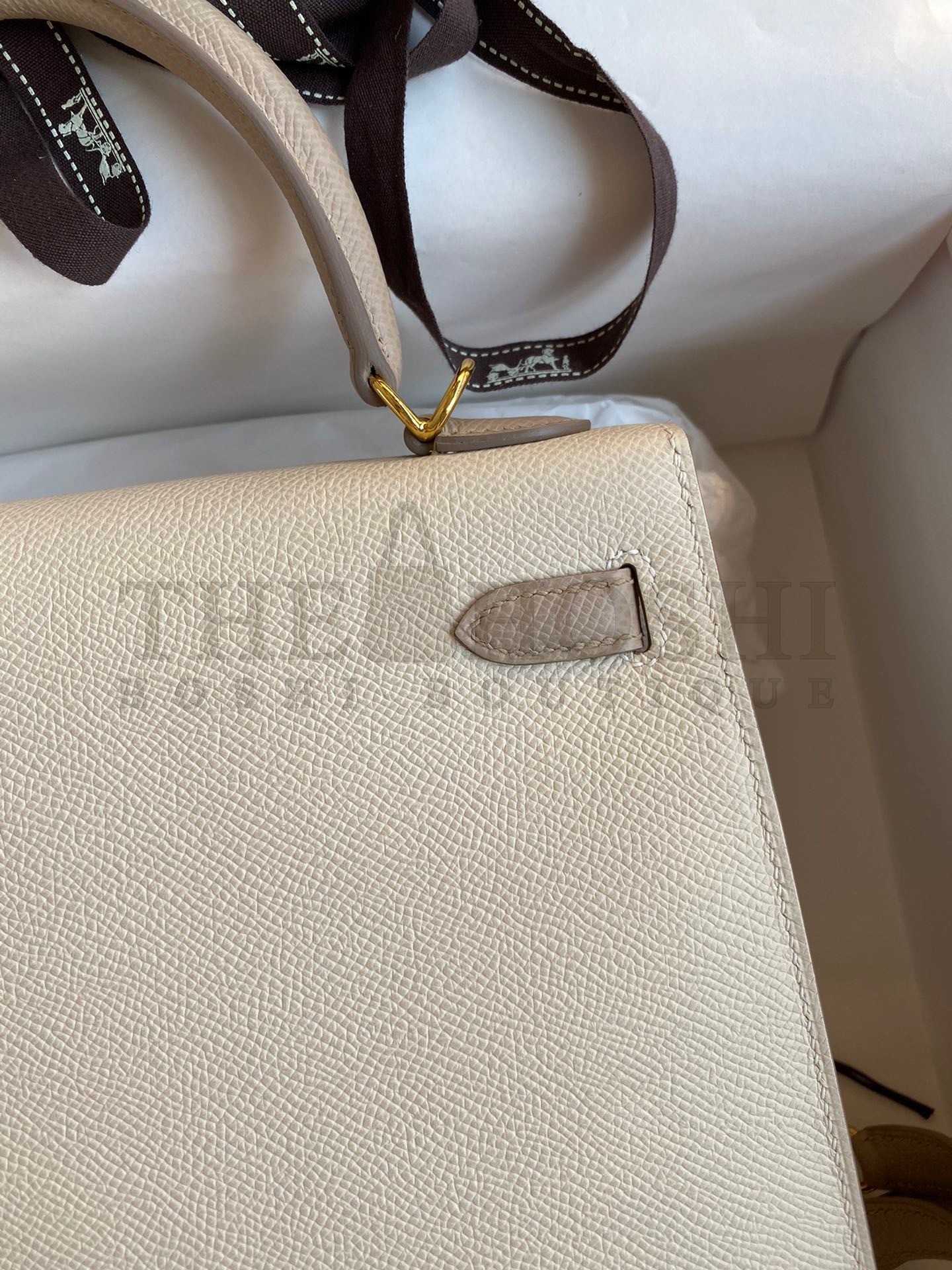 H**me5 Kelly Sellier 25 Bicolor Bag in Craie and Trench Epsom Calfskin Master Quality