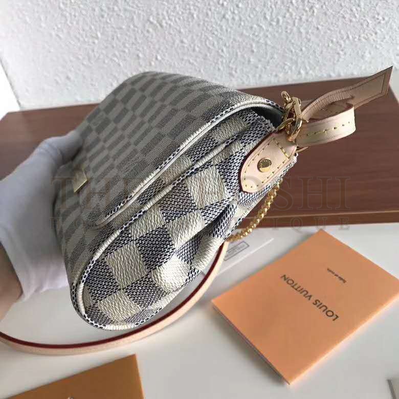 L0vis Vvtt0n LV Women Favorite MM Clutch in Damier Azur Coated Canvas-Beige Master Quality