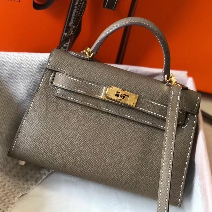 H**me5 Kelly Mini II Bag In Taupe Grey Epsom Leather Master Quality