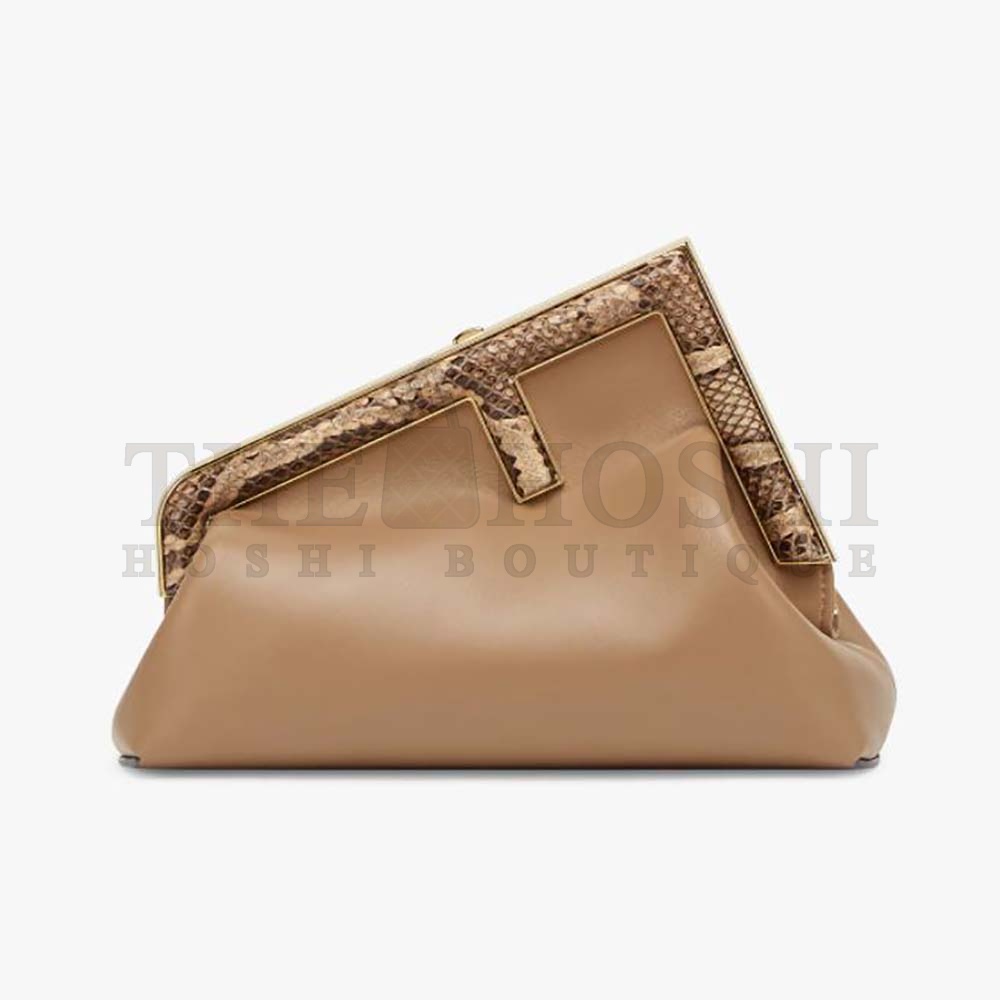 F**di Women First Small Beige Leather Bag with Exotic Details Master Quality