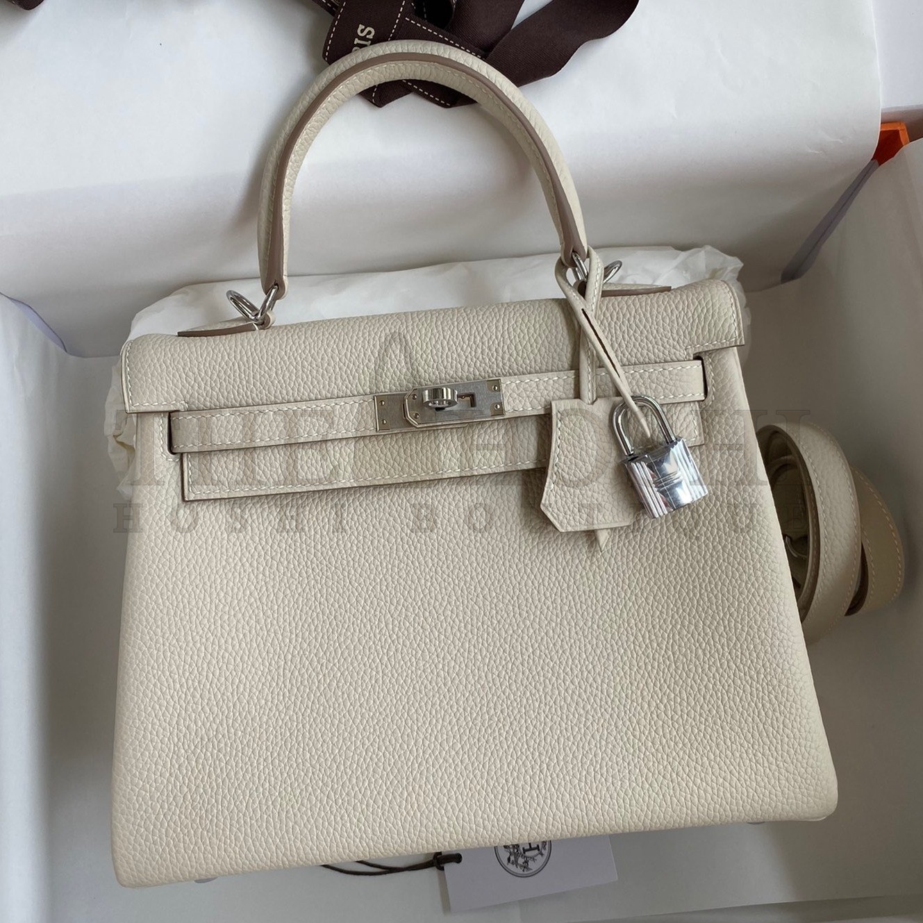 H**me5 Kelly Retourne 25 Handmade Bag In Craie Clemence Leather Master Quality