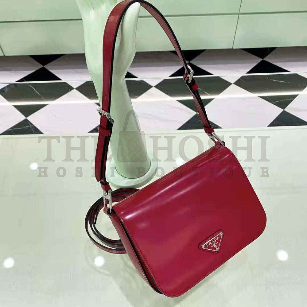 Pra*a Women Brushed Leather Shoulder Bag-Red Master Quality