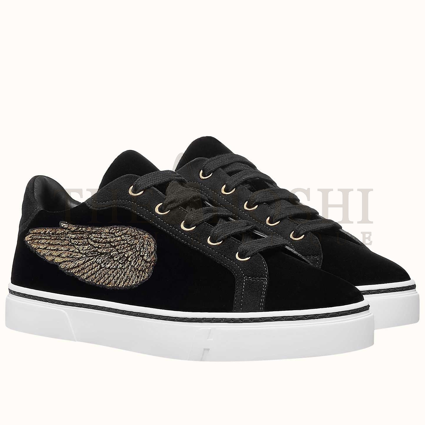 H**me5 Velvet Sneakers In Black Velvet With Embroidered Wing Patch Master Quality
