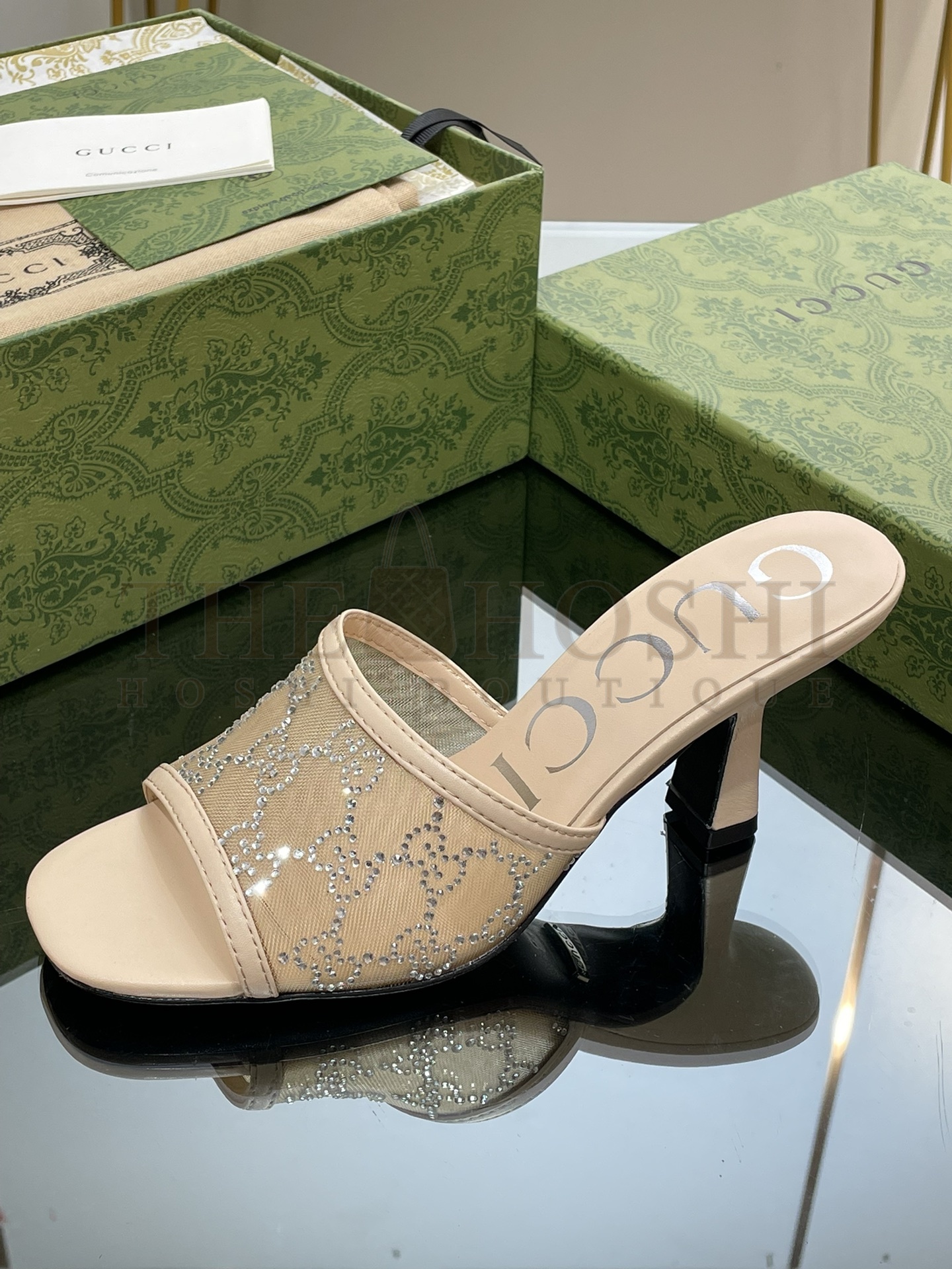 Gvc*1 Demi Rhinestone Mesh Mule Sandals Master Quality