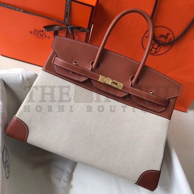 H**me5 Birkin 35 Bag in Toile Canvas With Barenia Leather Master Quality
