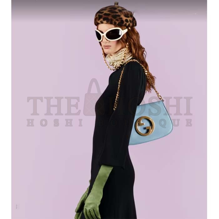 Gvc*1 Women GG Blondie Shoulder Bag Blue Leather Round Interlocking G Master Quality