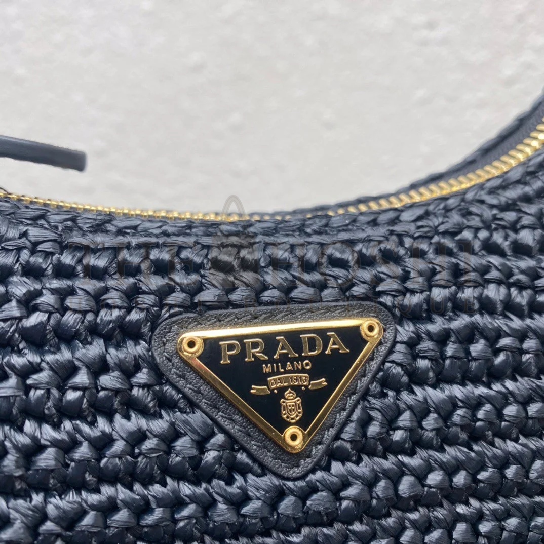 Pra*a Re-Edition 2005 Shoulder Bag In Black Raffia Master Quality