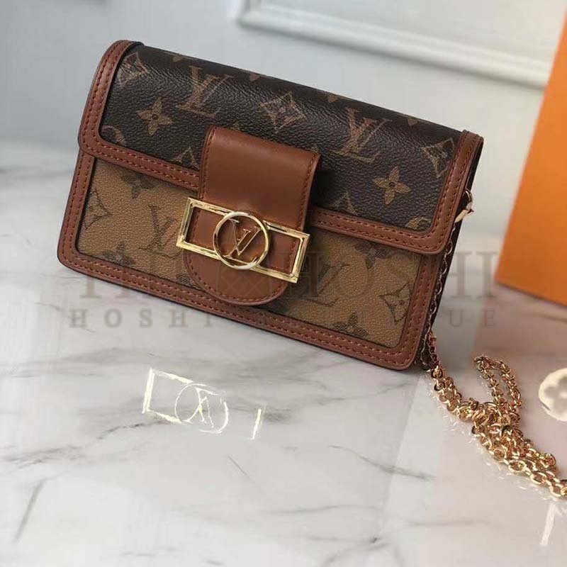 L0vis Vvtt0n LV Women Dauphine Chain Wallet Monogram Canvas-Brown Master Quality