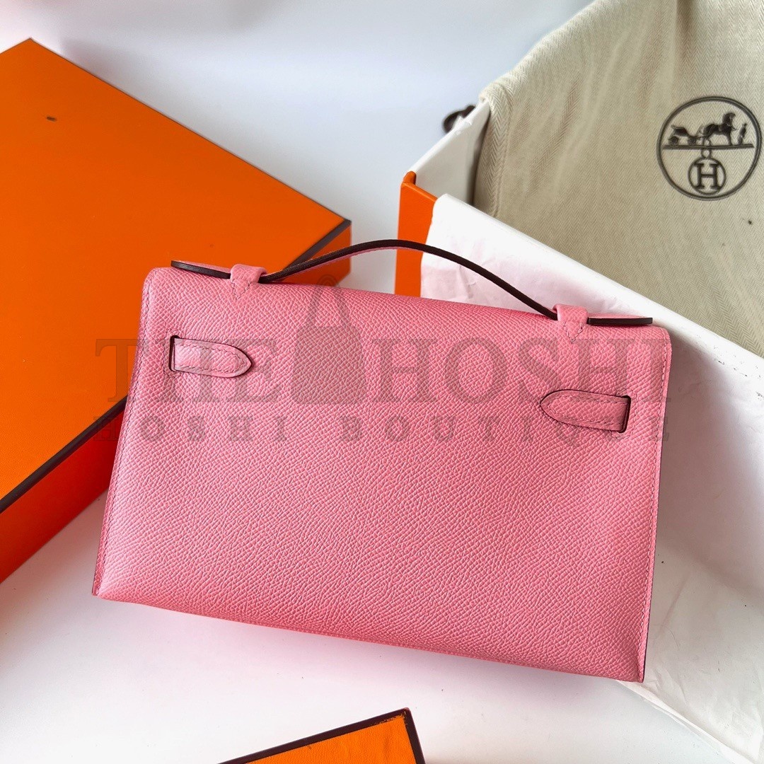 H**me5 Kelly Pochette Handmade Bag In Rose Confetti Epsom Calfskin Master Quality