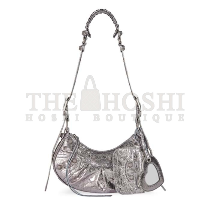 Ba1en*iaga Women BB Le Cagole XS Shoulder Bag Silver Metallized Arena Lambskin Master Quality