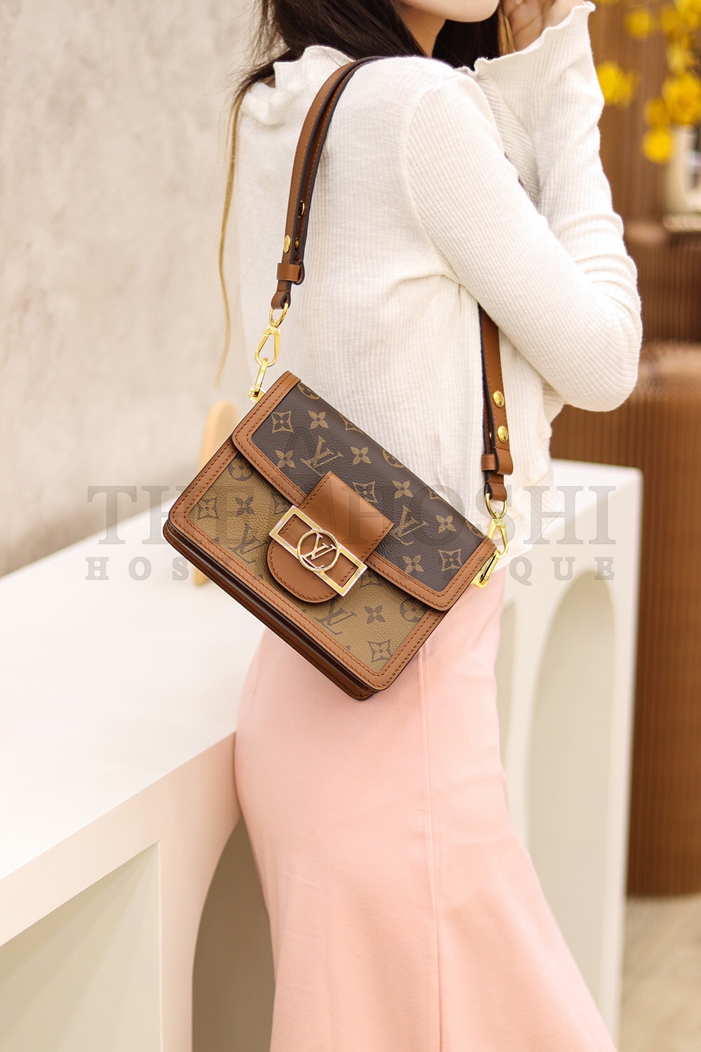 L0vis Vvtt0n LV Women Mini Dauphine Handbag in Monogram Canvas-Brown M44580 Master Quality