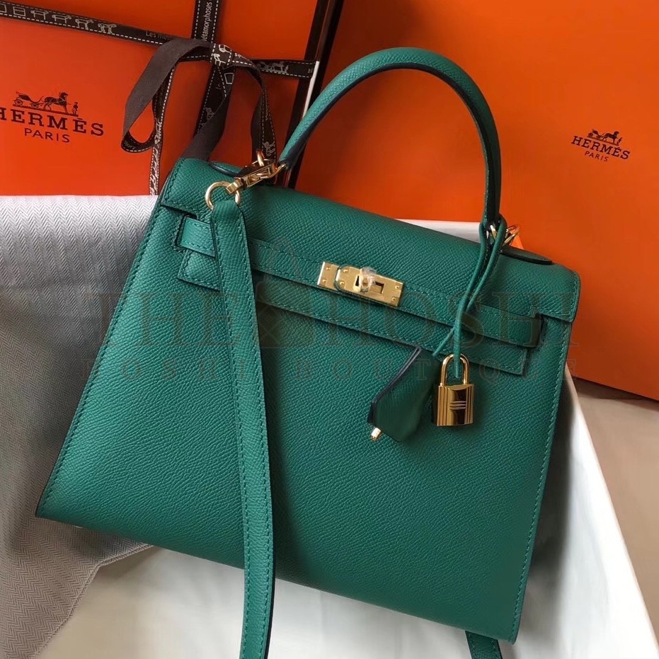 H**me5 Kelly 25cm Sellier Bag In Malachite Epsom Leather Master Quality