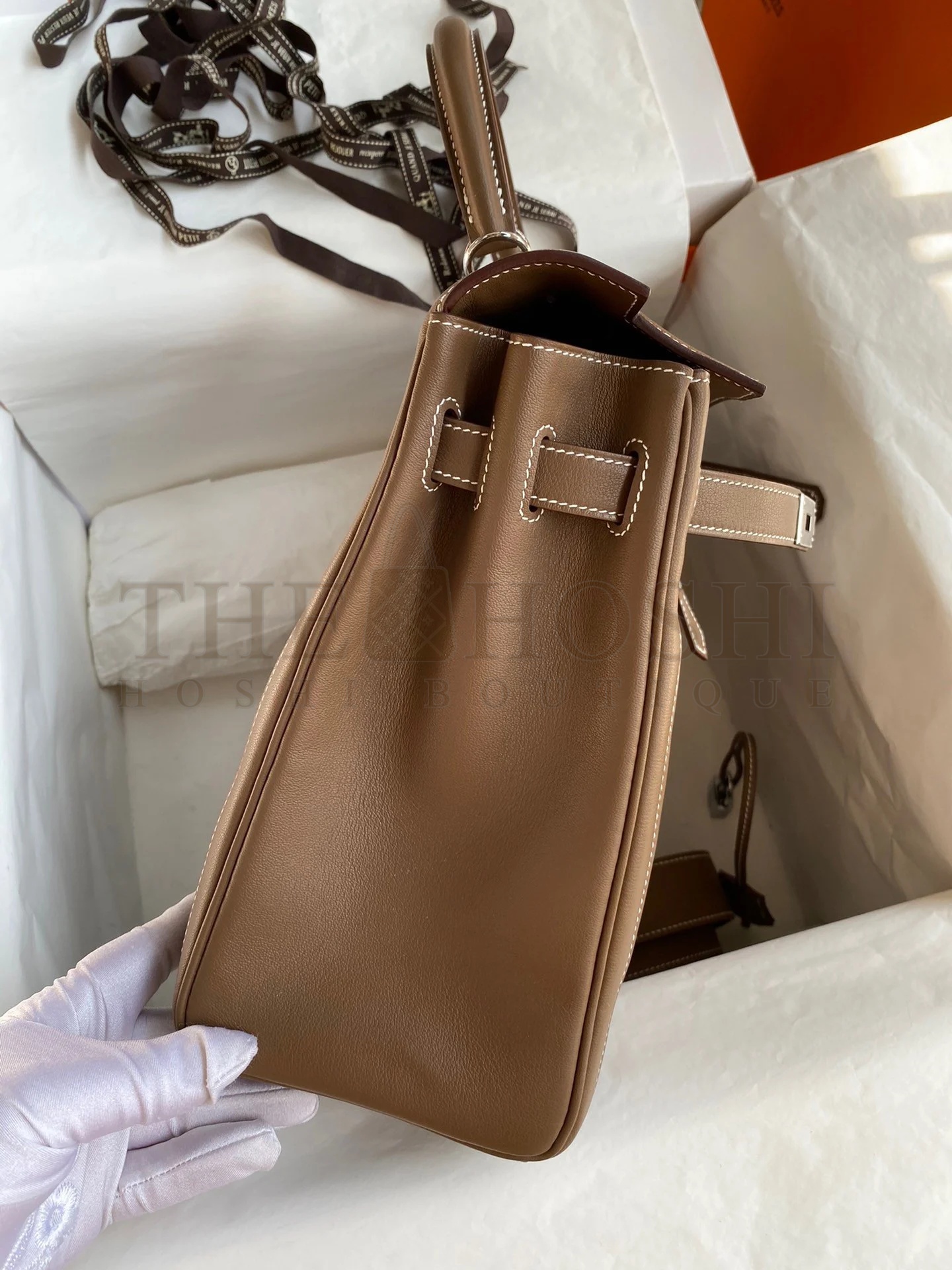 H**me5 Kelly Lakis 32 Handmade Bag In Taupe Swift Calfskin Master Quality