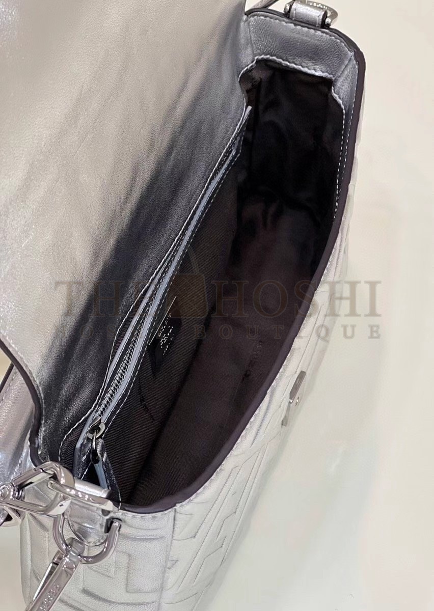 F**di Medium Baguette Bag In Silver FF Metallic Leather Master Quality