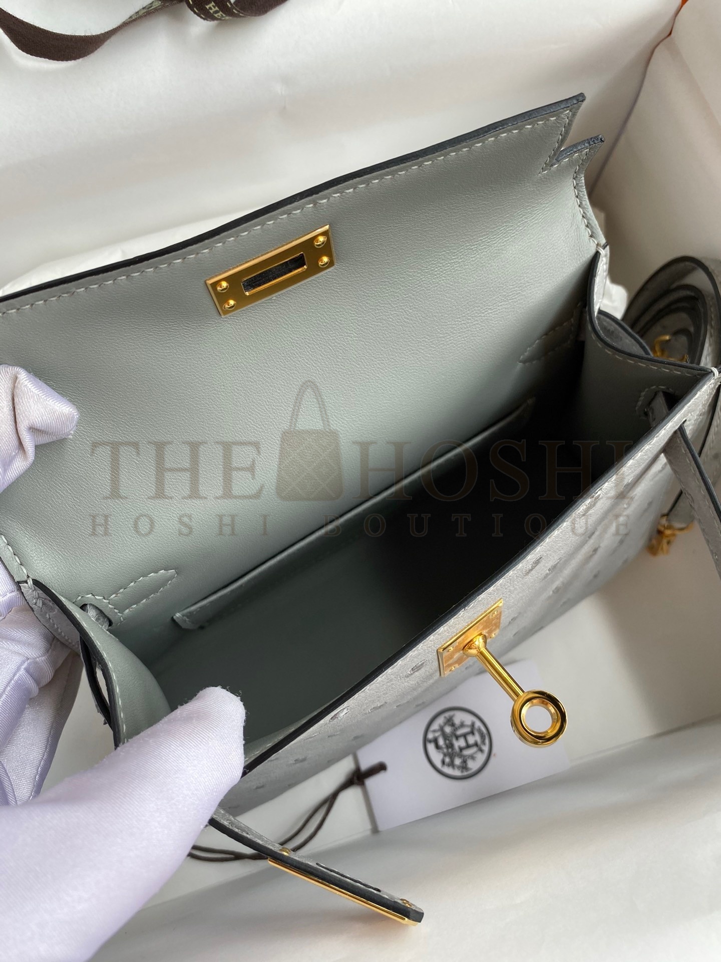 H**me5 Kelly Mini II Sellier Handmade Bag In Bleu Glacier Ostrich Leather Master Quality