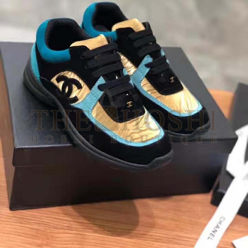 Ch**el Women Velvet Calfskin &amp; Mixed Fibers Sneakers-Gold Master Quality