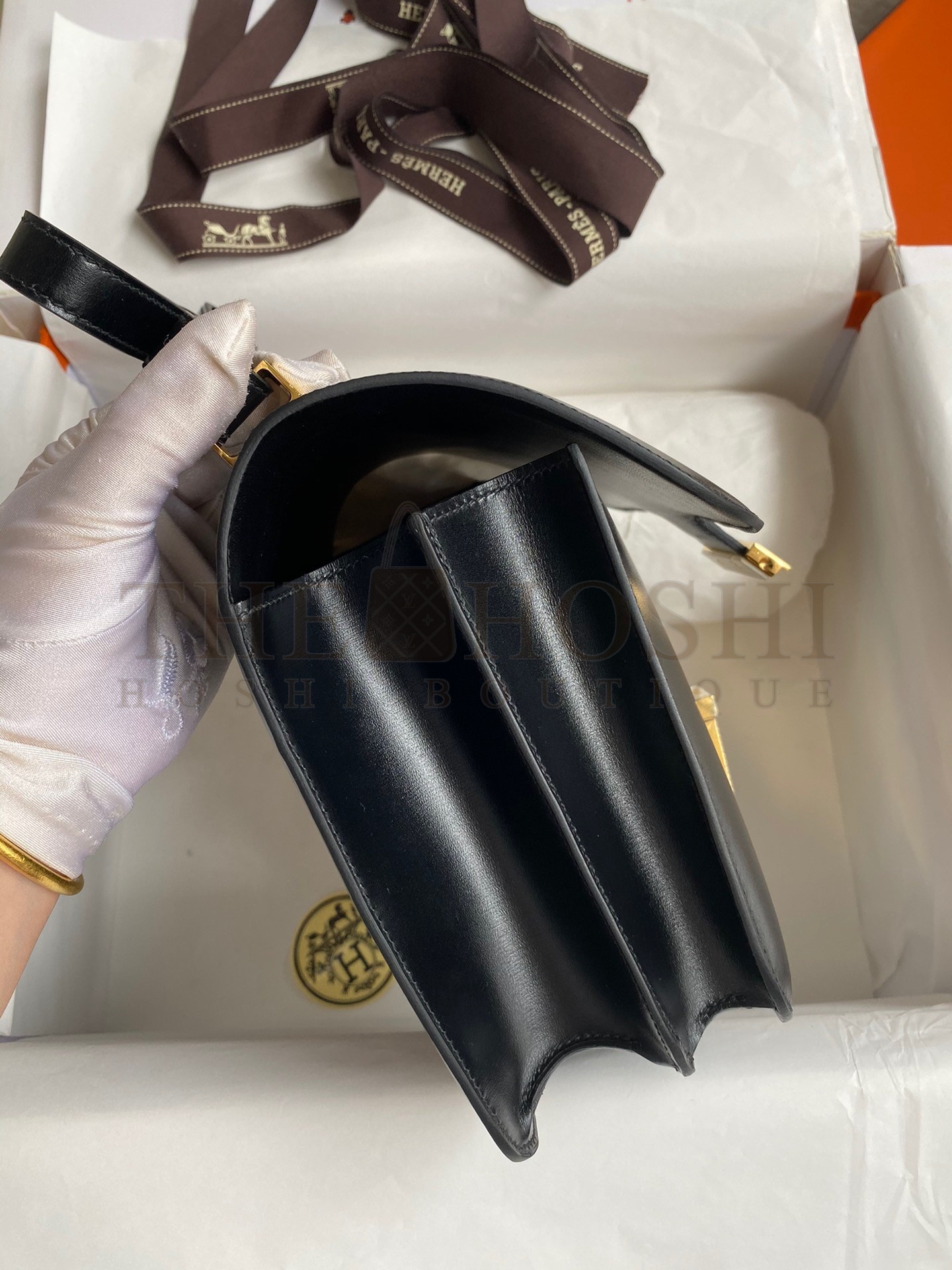 H**me5 Constance  Handmade Bag In Black Box Calfskin Master Quality