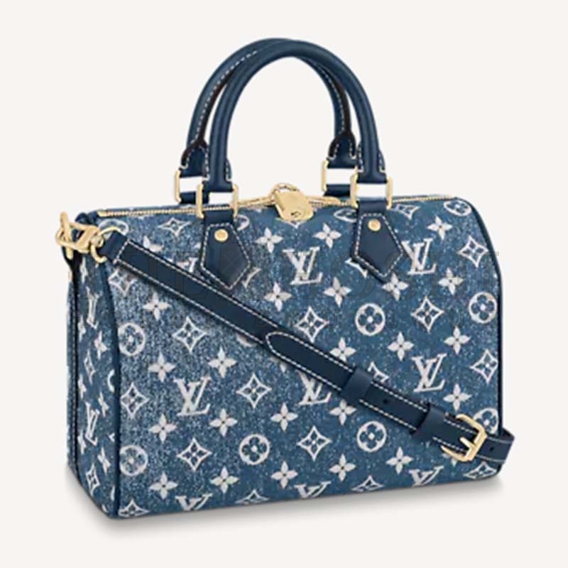 L0vis Vvtt0n LV Women Speedy Bandoulière 25 Handbag Navy Blue Denim Jacquard Calfskin Master Quality