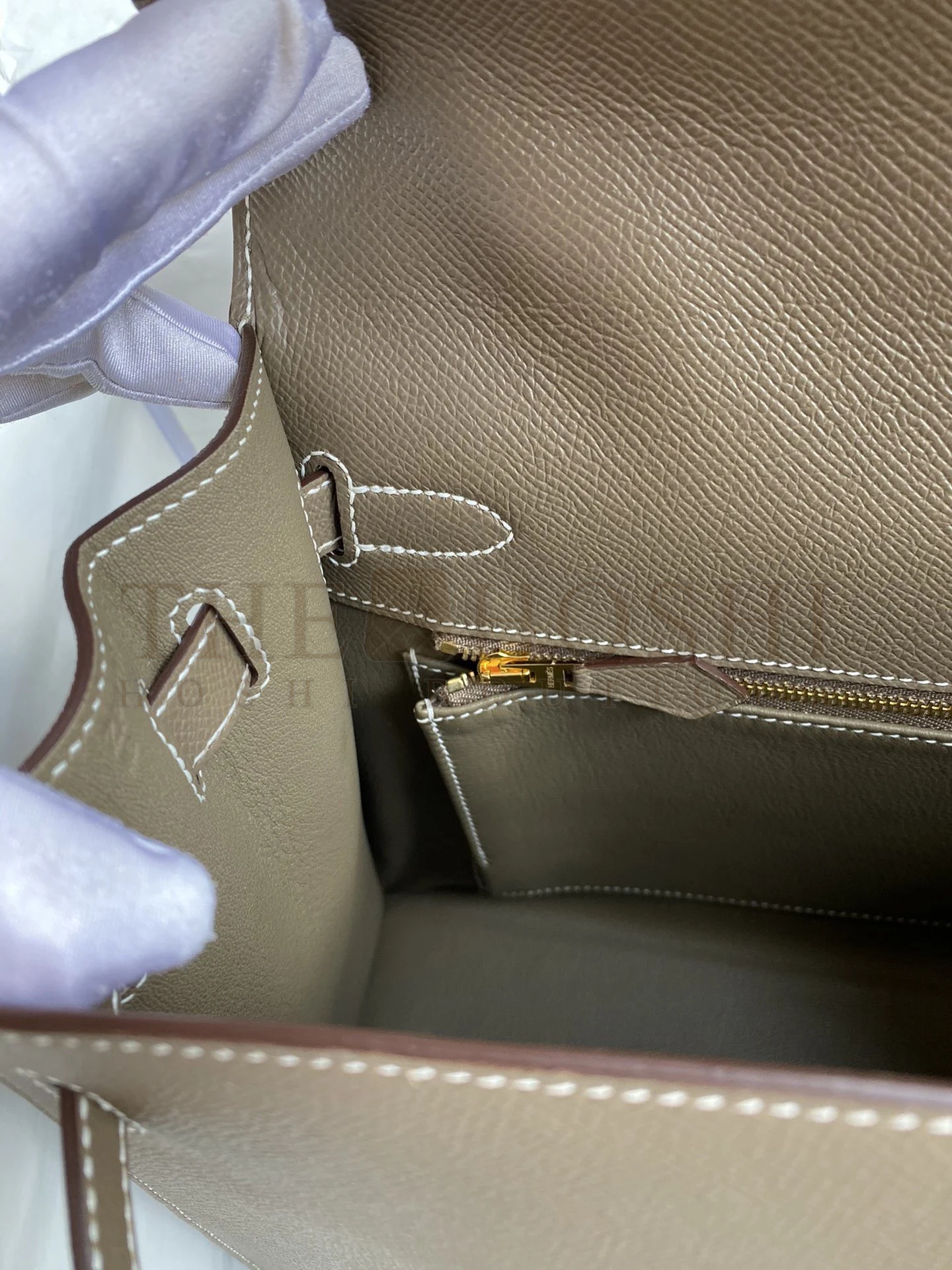 H**me5 Kelly Sellier 32 Handmade Bag In Taupe Epsom Calfskin Master Quality