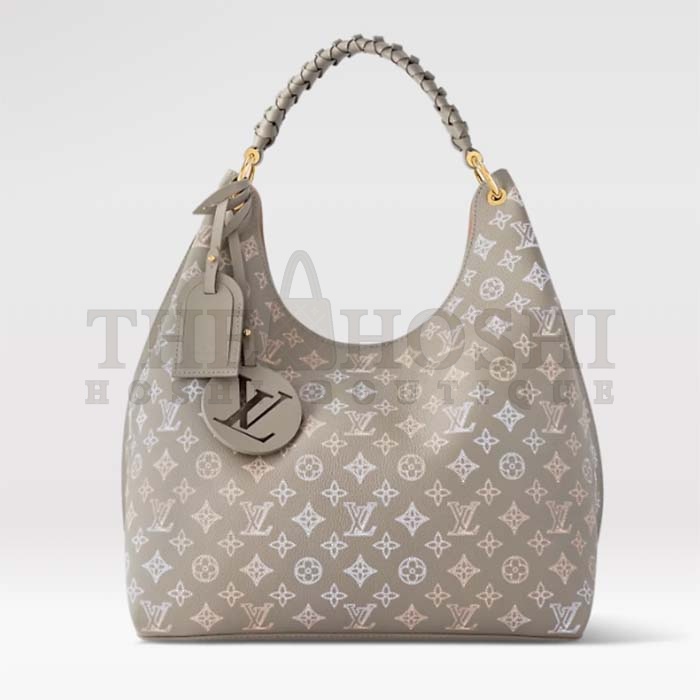 L0vis Vvtt0n LV Women Carmel Hobo Bag Gray Mahina Perforated Calfskin Leather Master Quality