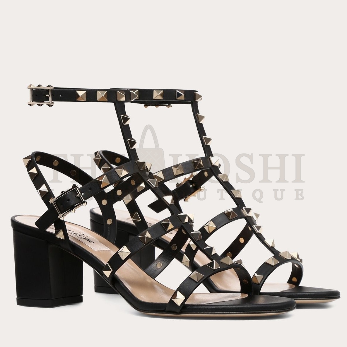 Va1e*ntin0 Rockstud Ankle Strap Sandals 60mm In Black Calfskin Master Quality