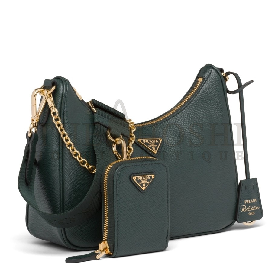 Pra*a Re-Edition 2005 Shoulder Bag In Green Saffiano Leather Master Quality