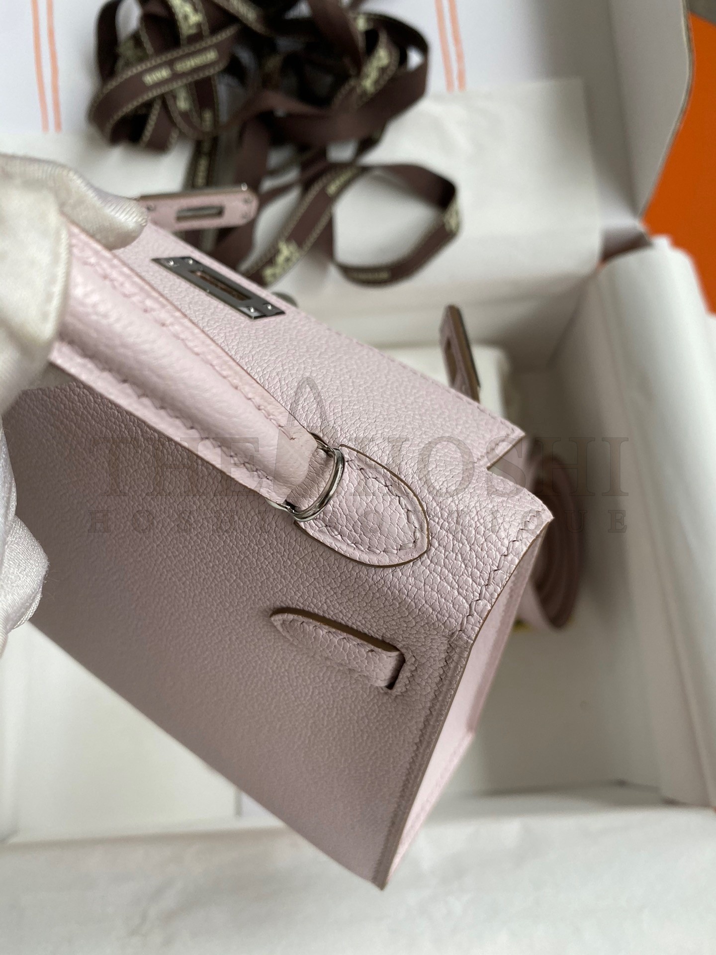 H**me5 Kelly Mini II Sellier Handmade Bag In Mauve Pale Chevre Mysore Leather Master Quality