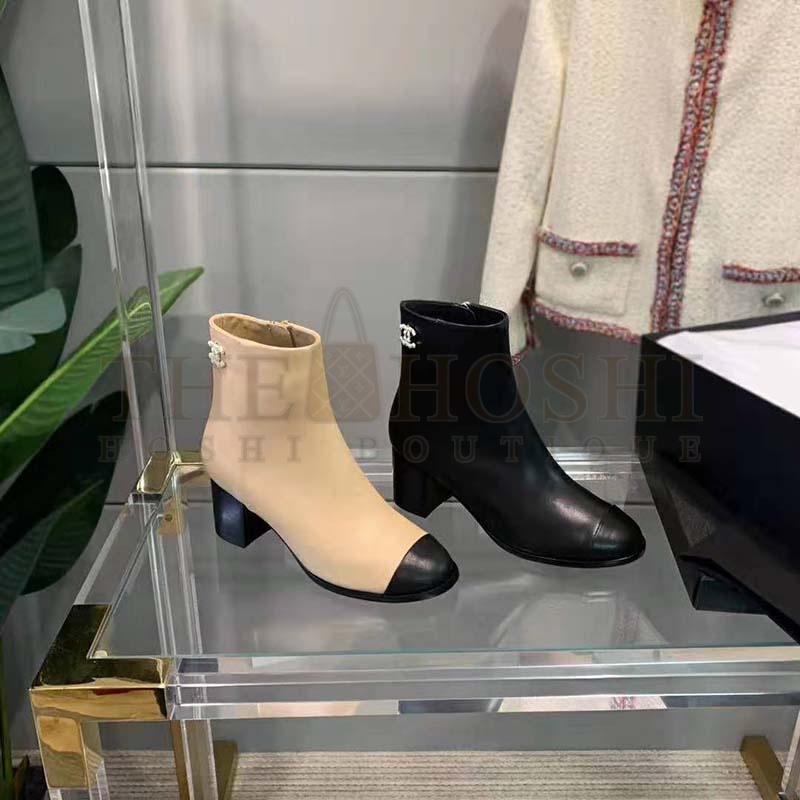 Ch**el Women Ankle Boots Calfskin Black 6.5 cm 2.6 in Heel Master Quality