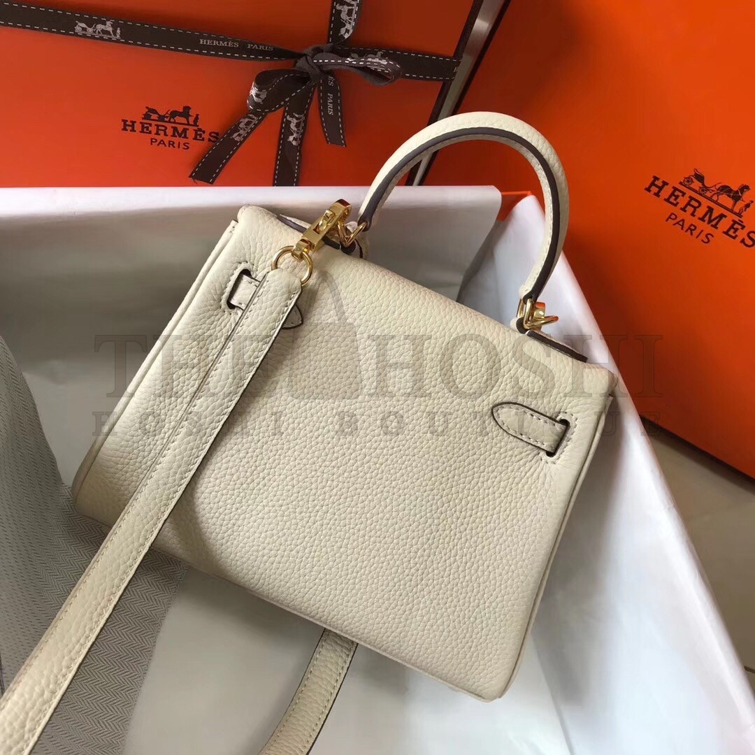 H**me5 Mini Kelly 20cm Bag In Craie Clemence Leather Master Quality